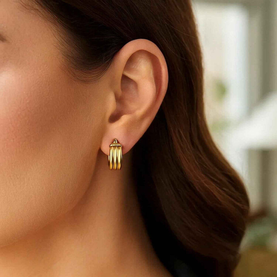 10.00mm round hoop earrings in solid 14K yellow gold, view 4