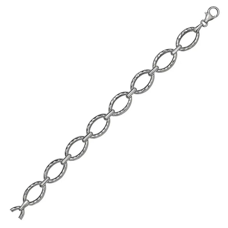 14K White Gold Textured Oval Bracelet