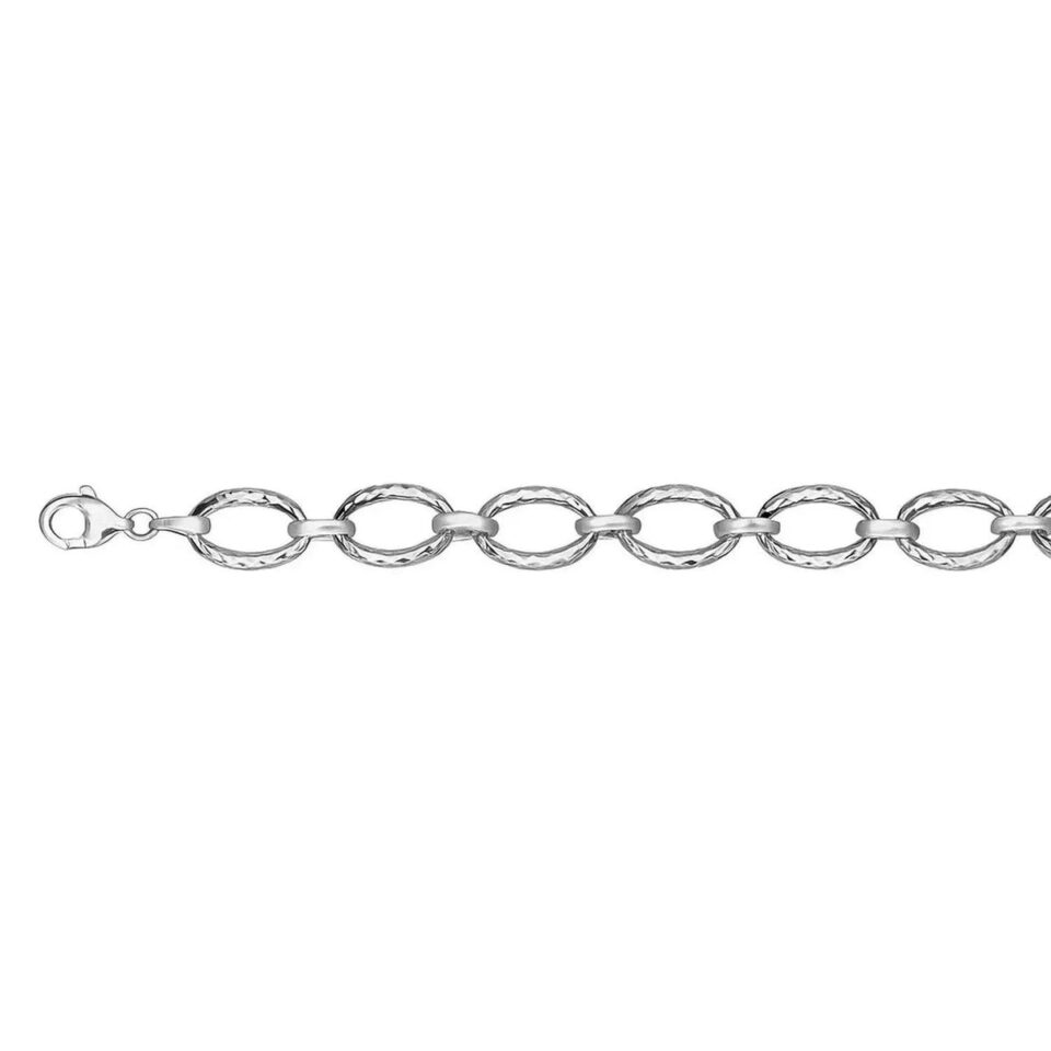 14K White Gold Textured Oval Bracelet