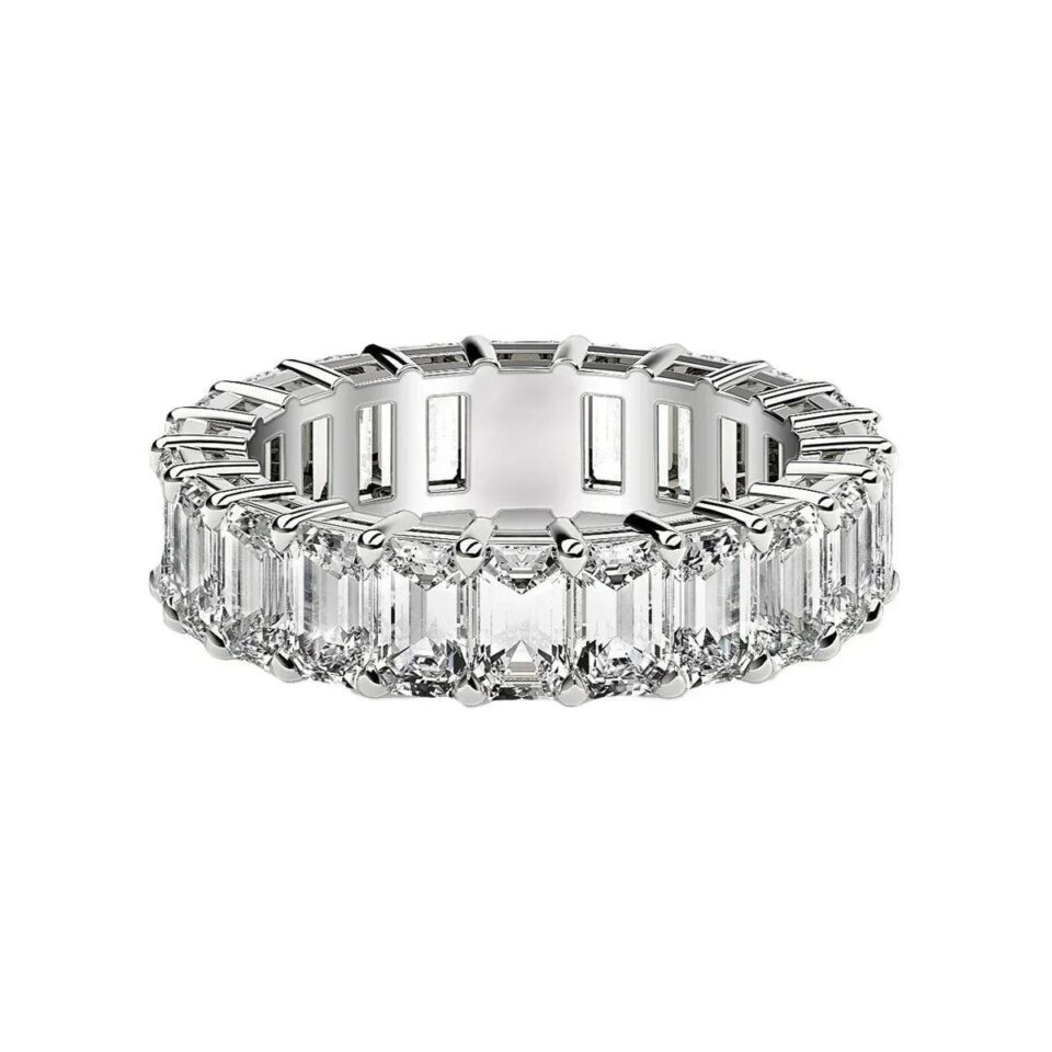 14K White Gold Lab-Grown Diamond Emerald Cut Eternity Ring 2cttw