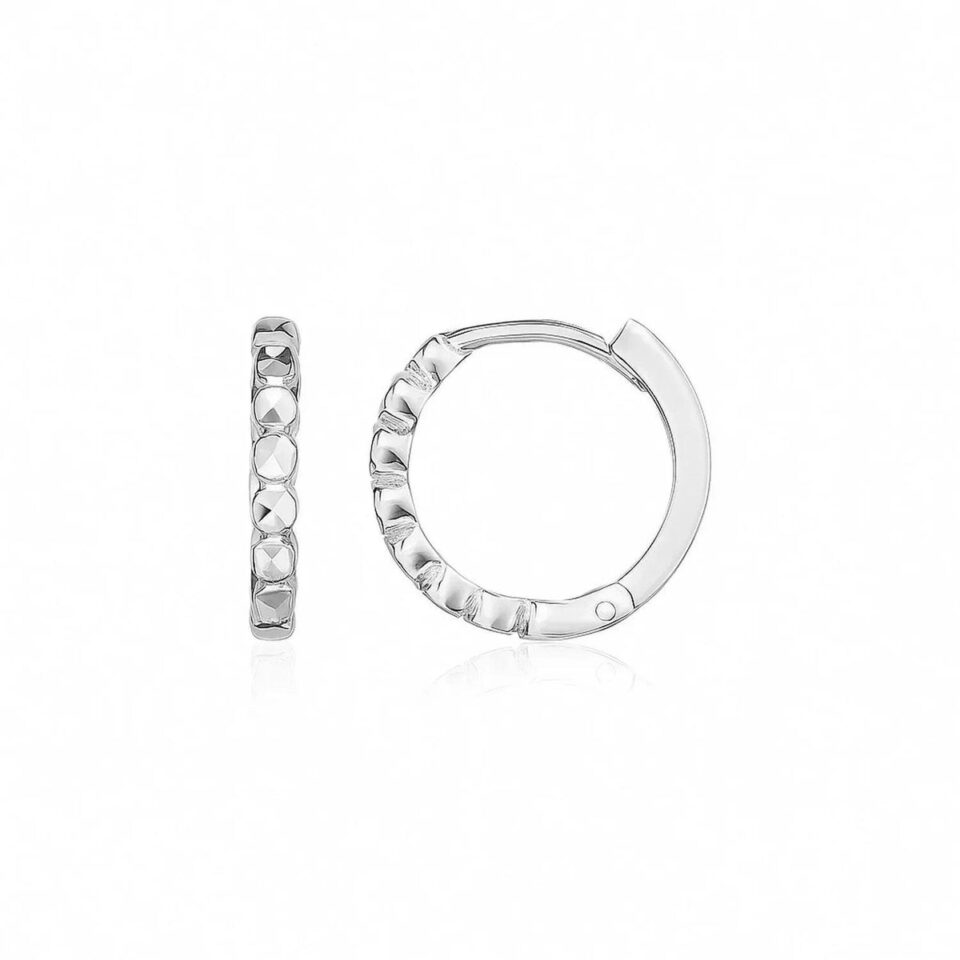 14K White Gold Textured Round Hoop Petite