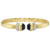 14K Yellow Gold Black Pyramid Art Deco Open Cuff Bangle, 6 mm