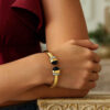 14K Yellow Gold Black Pyramid Art Deco Open Cuff Bangle, 6 mm