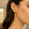 Mother of pearl drop earrings in solid 14K yellow gold, view 2