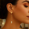 Mother of pearl drop earrings in solid 14K yellow gold, view 3