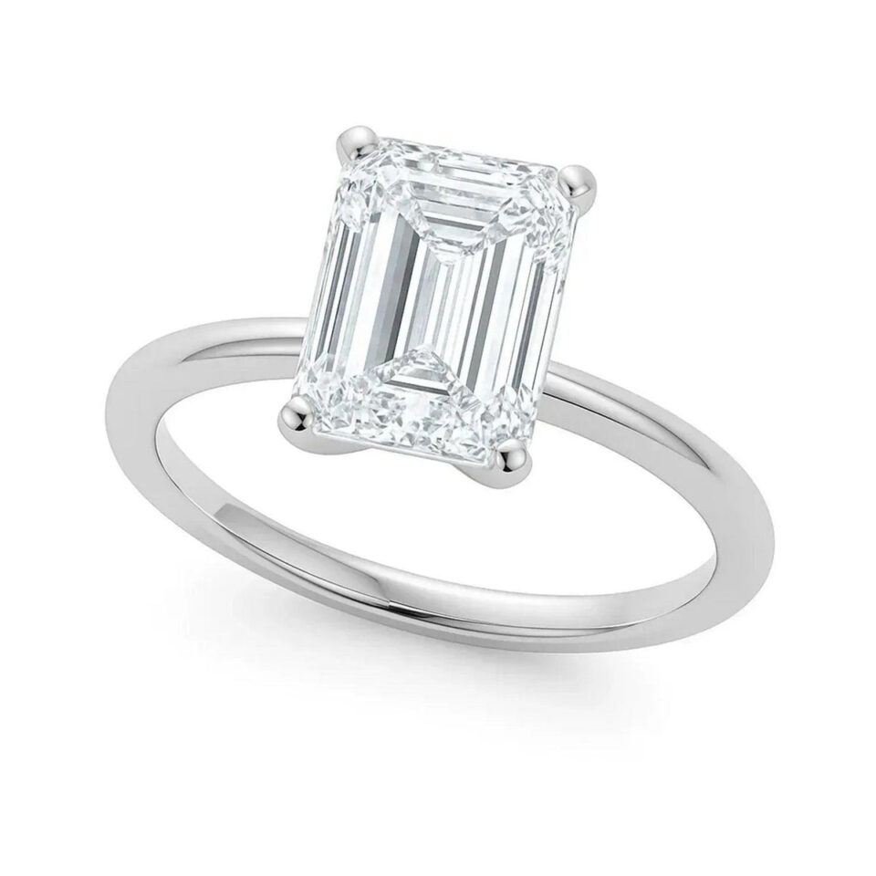 2 ct tw lab-grown diamond emerald solitaire ring in solid 14K white gold, engagement ring, view 3