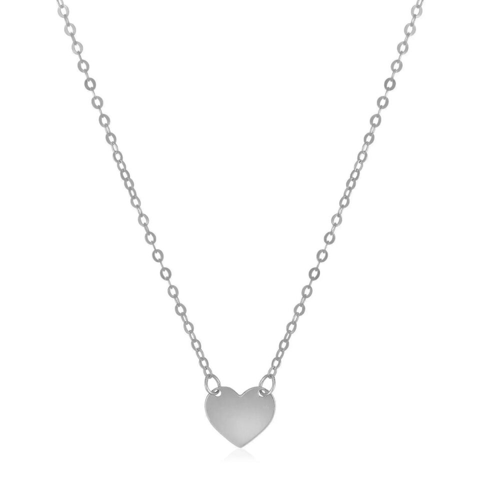 14K White Gold Polished Heart Necklace