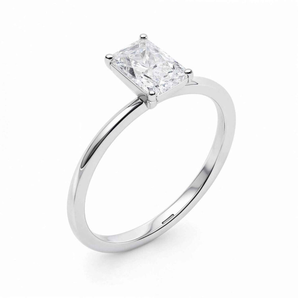 1 ct tw lab-grown diamond radiant solitaire ring in solid 14K white gold, engagement ring, view 3