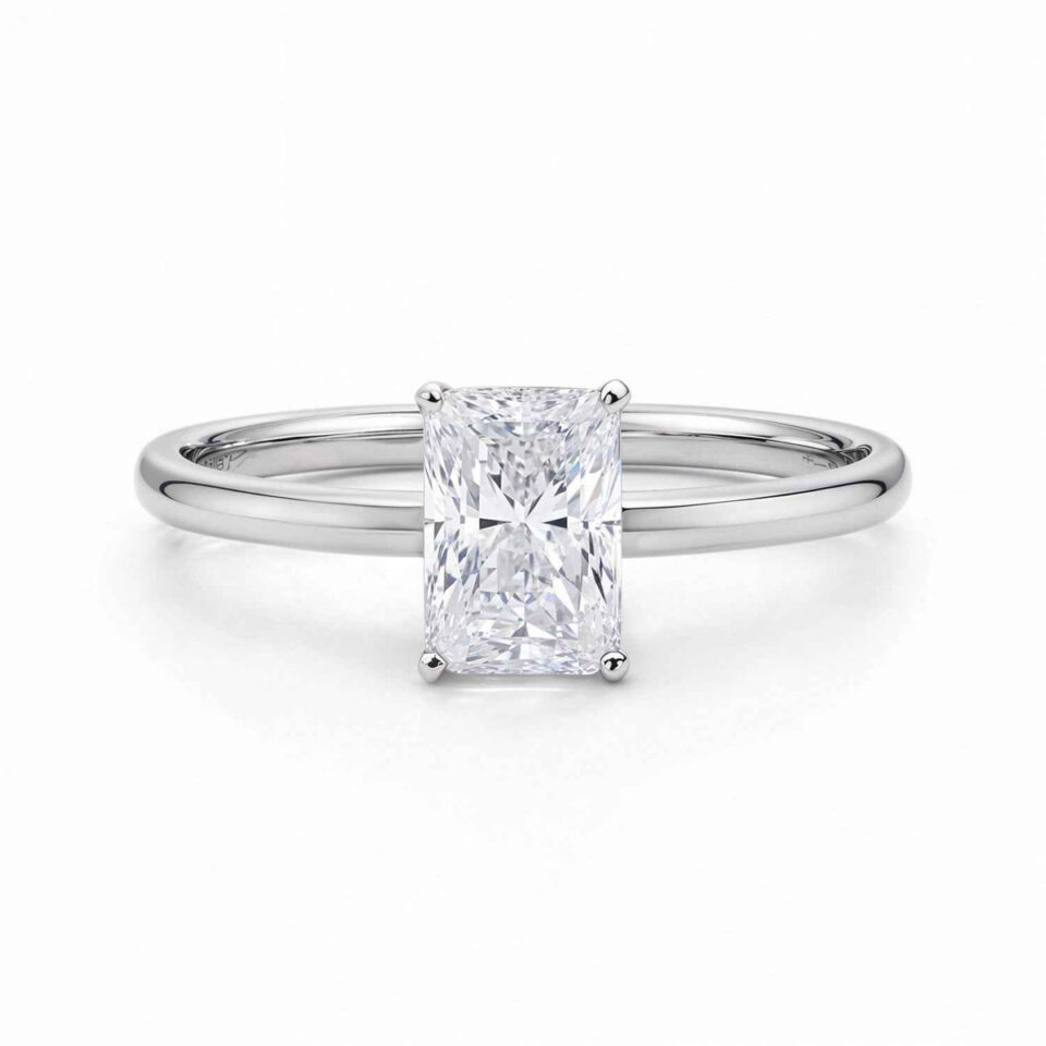 14K White Gold Lab-Grown Diamond Radiant Solitaire Ring 1cttw