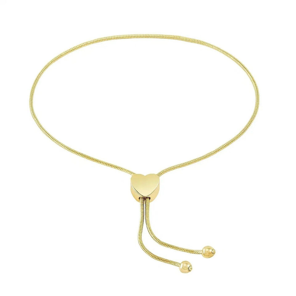 1 mm adjustable lariat heart motif bracelet in solid 14K yellow gold, view 4