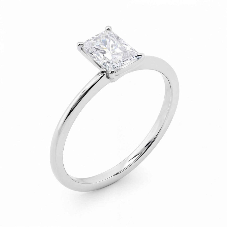 1 1/2 ct tw lab-grown diamond radiant solitaire ring in solid 10K white gold, engagement ring, view 3
