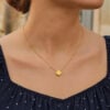 Polished clover lab-grown diamond necklace in solid 14K yellow gold, view 2