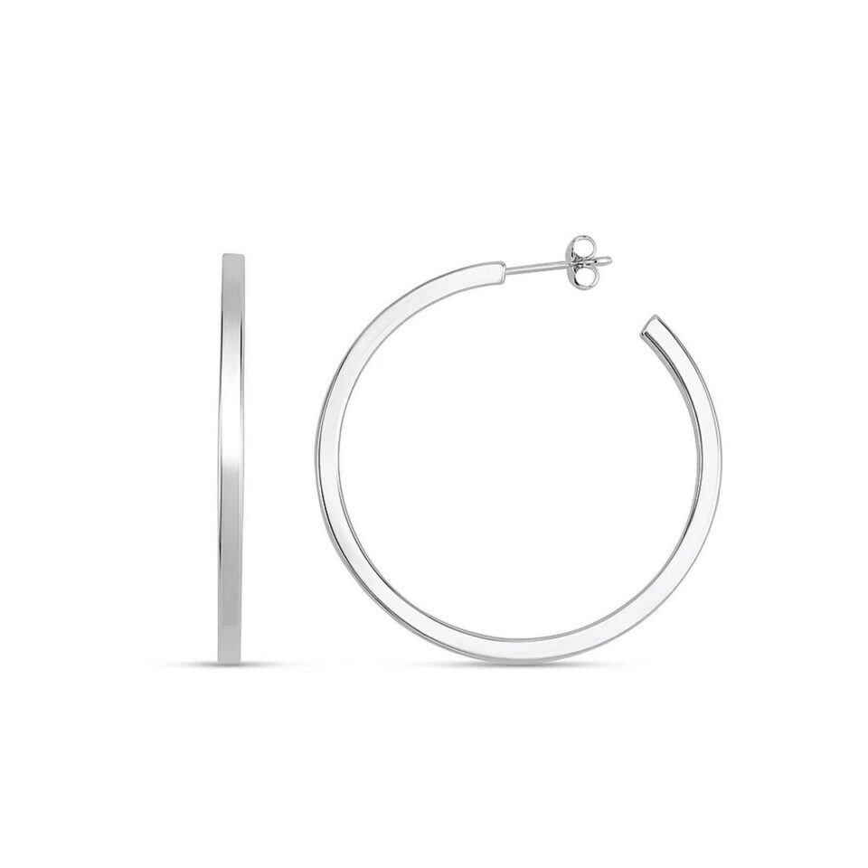 Round Tube C Hoop Earrings, Sterling Silver