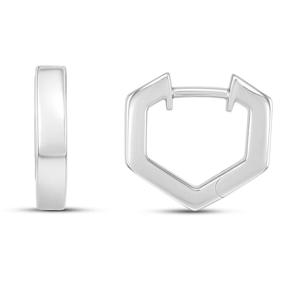 Hexagon Hoop Earrings, Sterling Silver