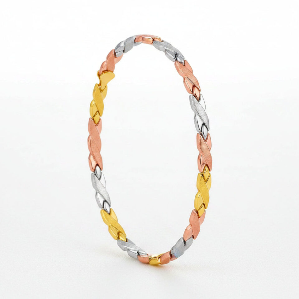 14K Tri-Colour Gold Textured Bracelet