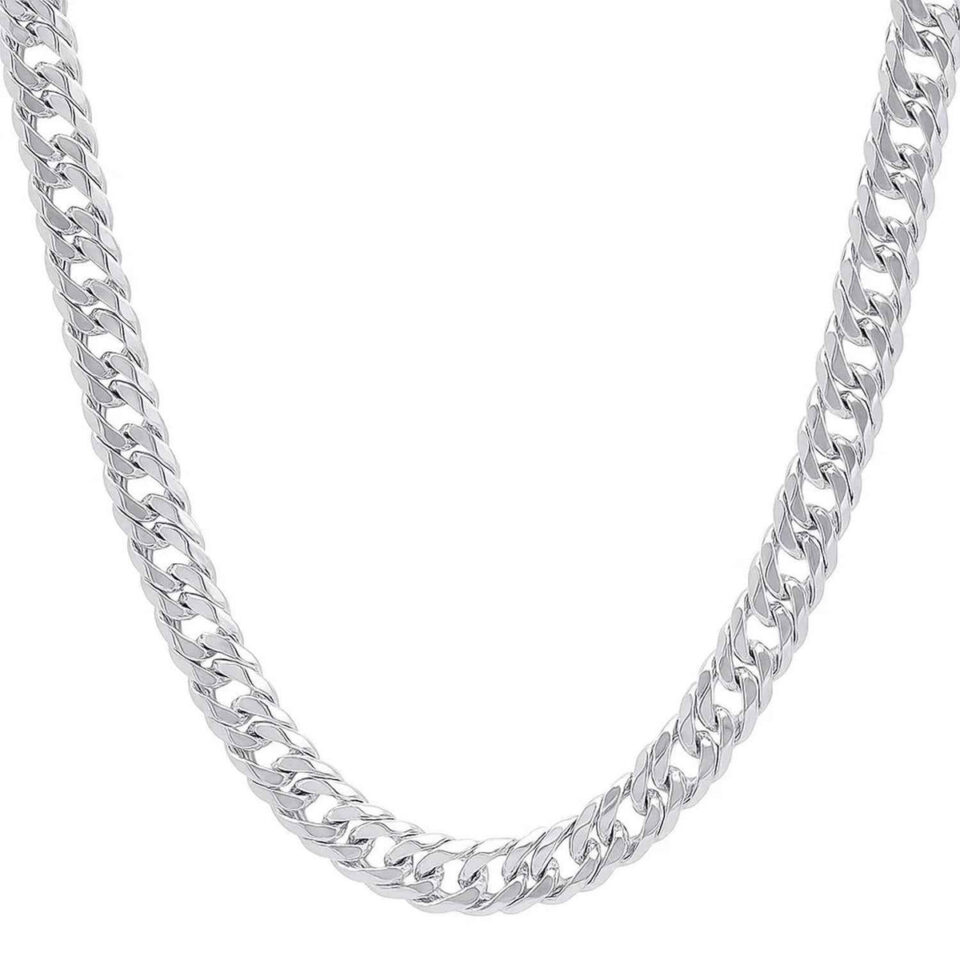 Sterling Silver Rhodium Plated Flat Miami