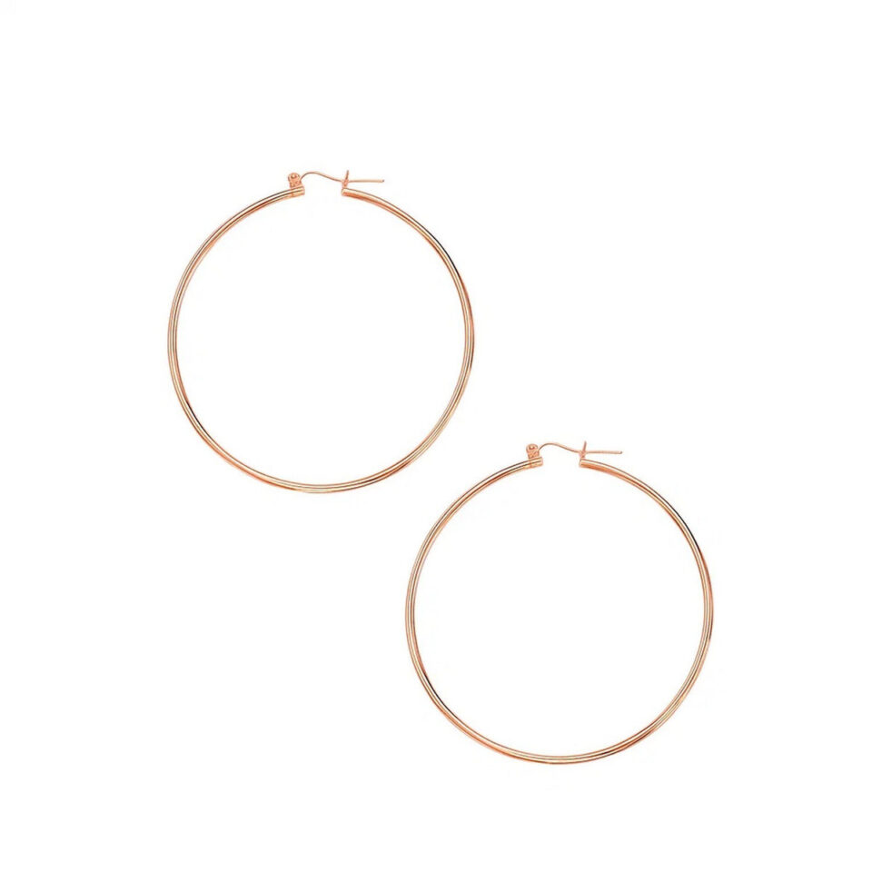 14K Rose Gold Hoop Earrings 2x55mm