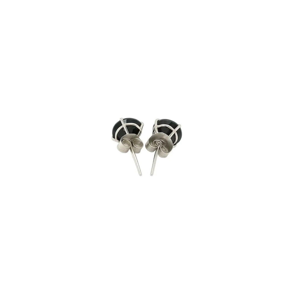 5 mm stud black faceted cubic zirconia earrings in solid 14K white gold, view 3