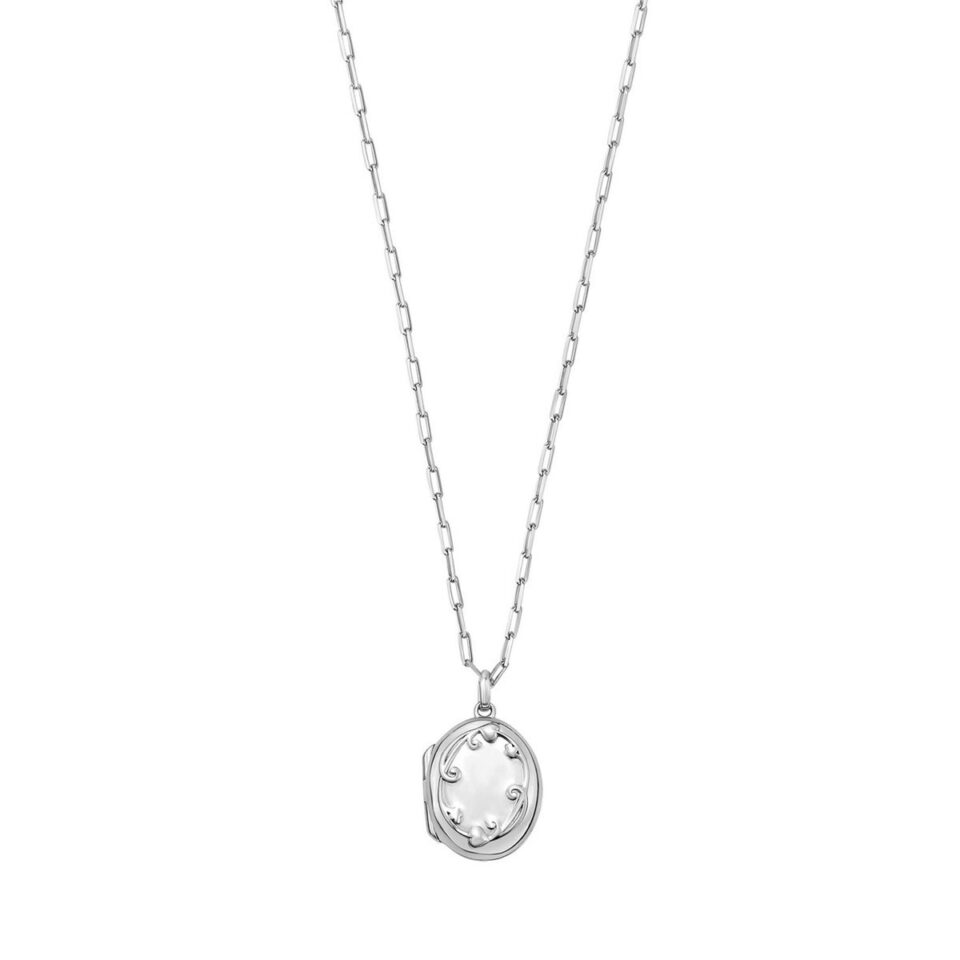 Sterling Silver, Rhodium Plated Oval Necklace