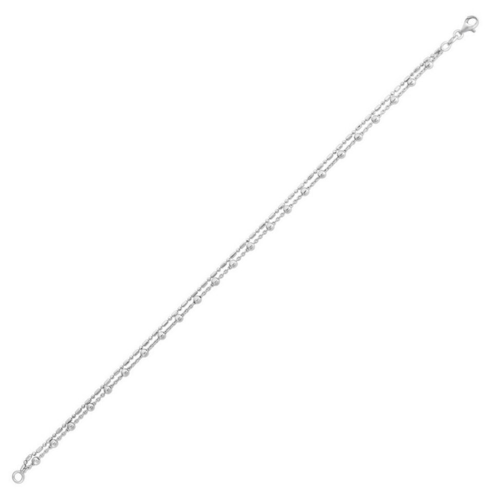 Sterling Silver, Rhodium Plated Bead Anklet