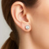 14K White Gold Ball Crystal Cut Texture Earrings, 7 mm