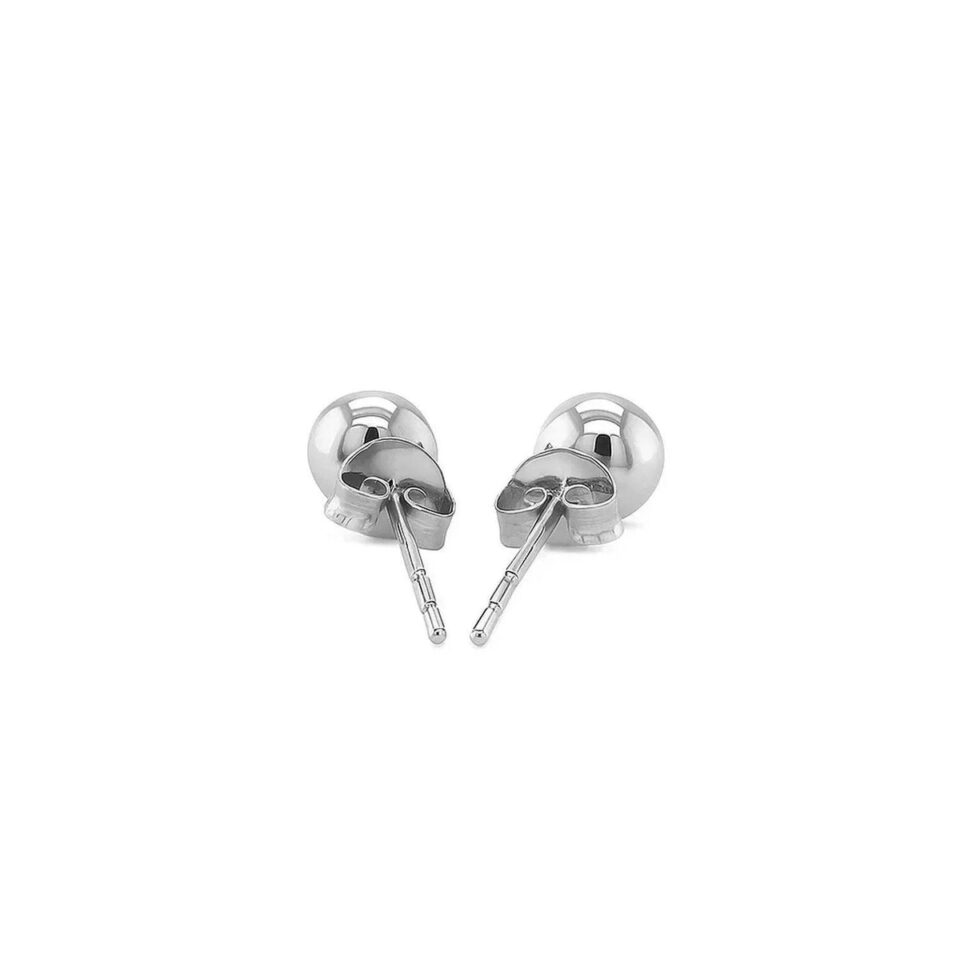 4mm round stud earrings in solid 14K white gold, view 3