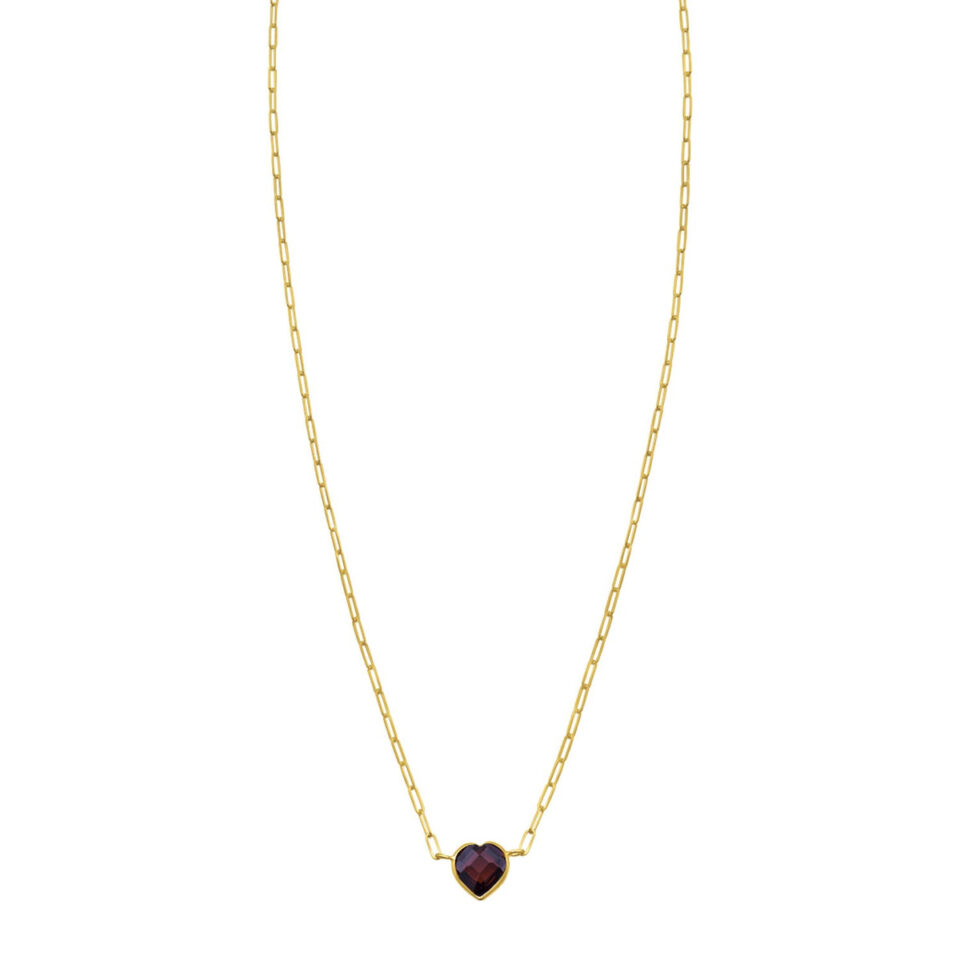 14K Yellow Gold Heart Garnet Necklace