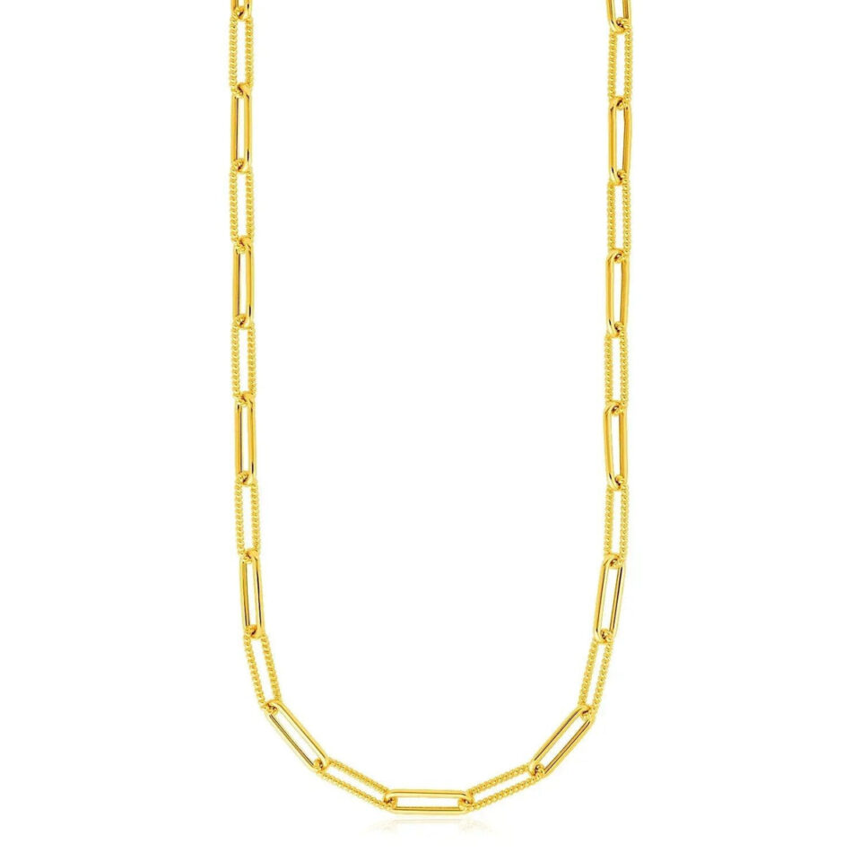 14K Yellow Gold Textured Paperclip Chain
