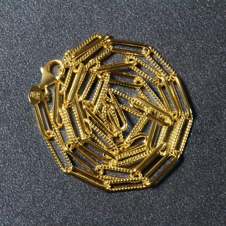 14K Yellow Gold Textured Paperclip Chain