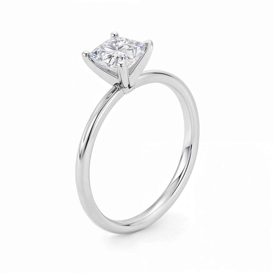 1 ct tw lab-grown diamond solitaire princess ring in solid 10K white gold, engagement ring, view 3