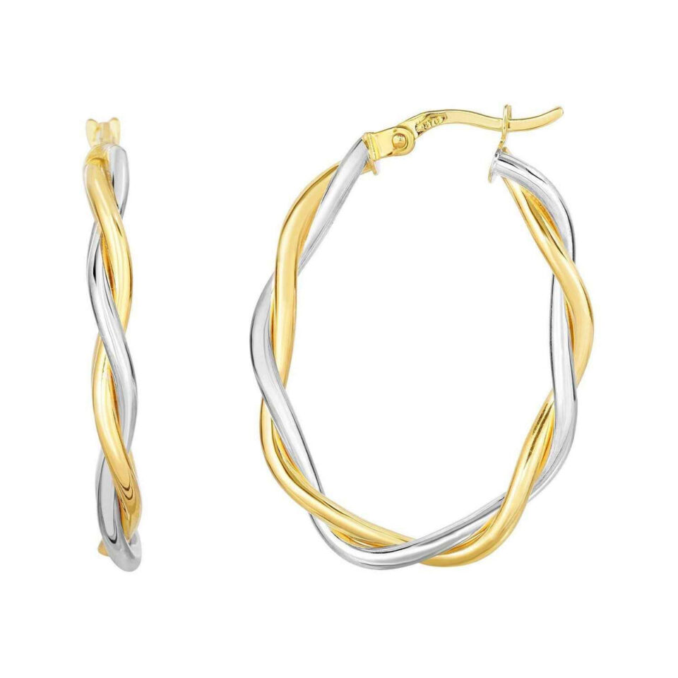 10K Two-Tone Gold Oval Hoop Earrings