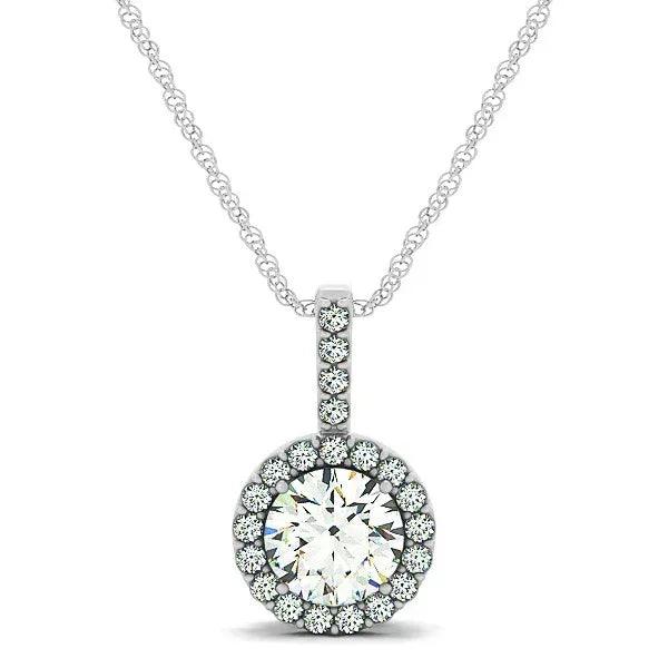 14K White Gold Halo Round Lab-Grown Diamond Pendant 5/8cttw