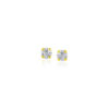 2 mm stud faceted white cubic zirconia earrings in solid 14K yellow and white gold