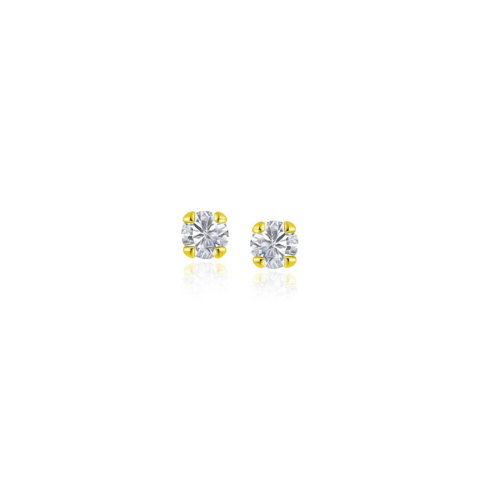 14K Yellow And White Gold Stud Earrings 2mm