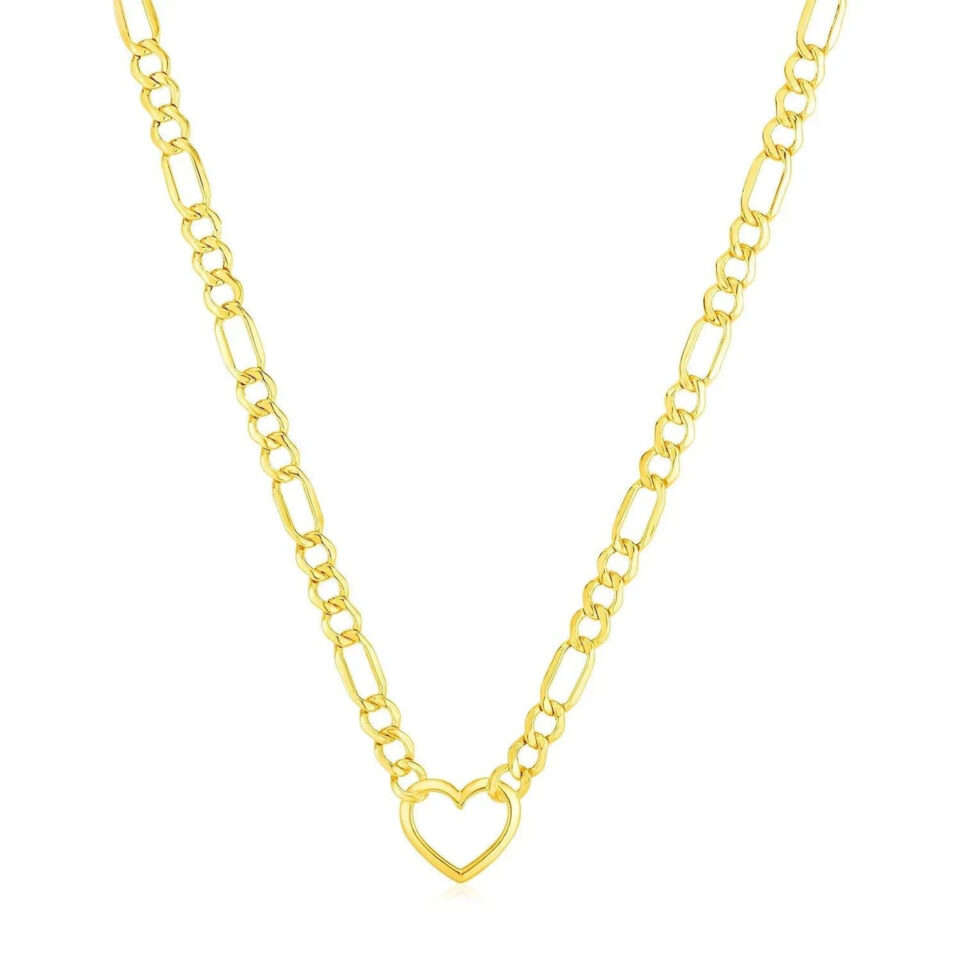 14K Yellow Gold Heart Figaro Necklace