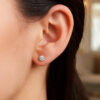 4 mm faceted white cubic zirconia stud 4mm earrings in solid 14K white gold, view 2