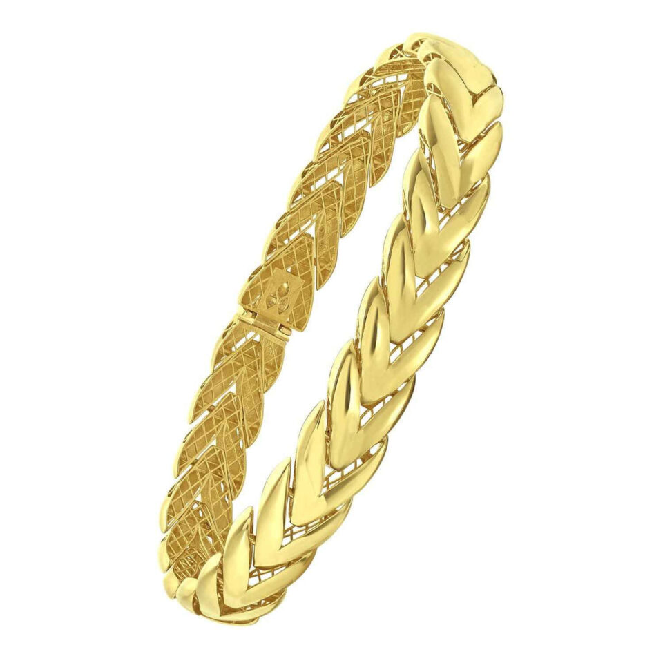 14K Yellow Gold Chevron Link Bangle, 10 mm