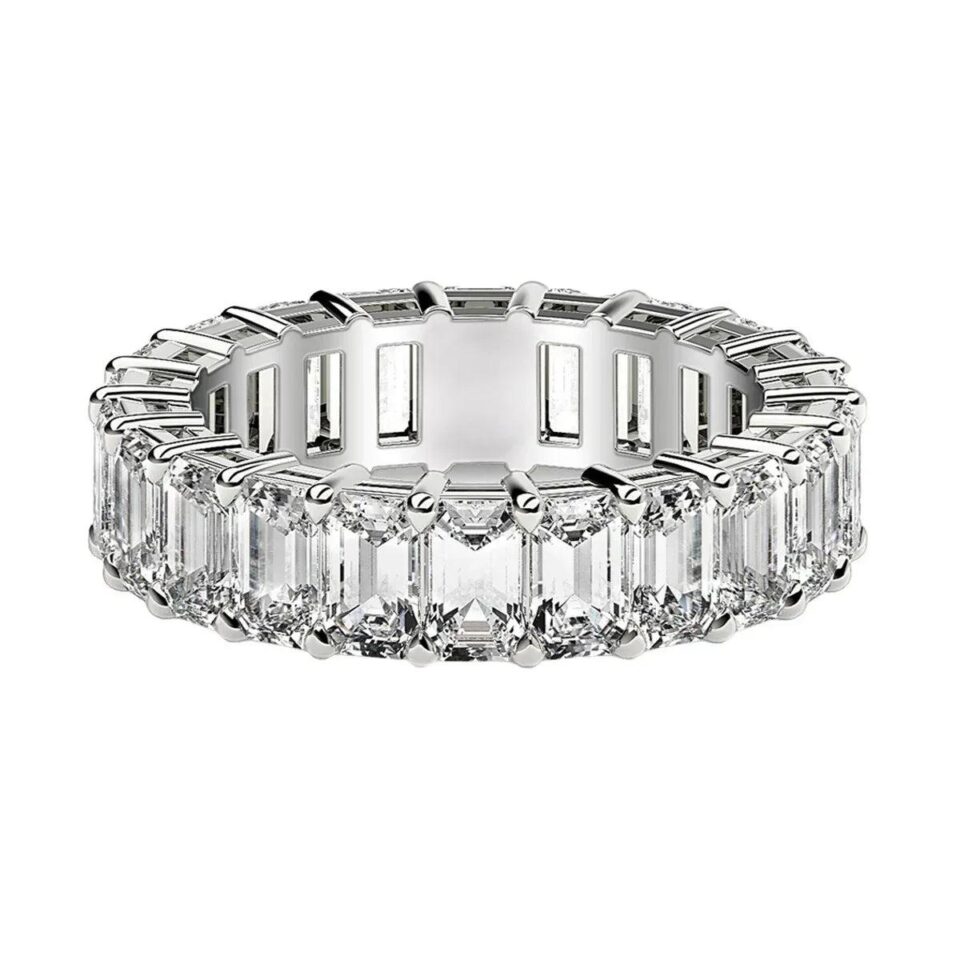 14K White Gold Lab-Grown Diamond Emerald Cut Eternity Ring 4cttw