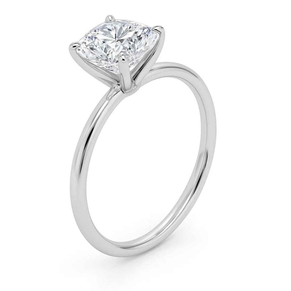 2 ct tw lab-grown diamond solitaire cushion ring in solid 10K white gold, engagement ring, view 3