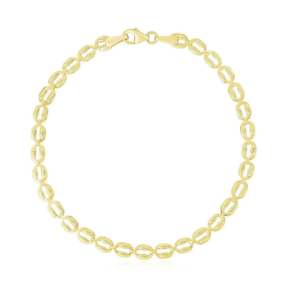14K Yellow Gold Textured Oval Bracelet 3.80mm