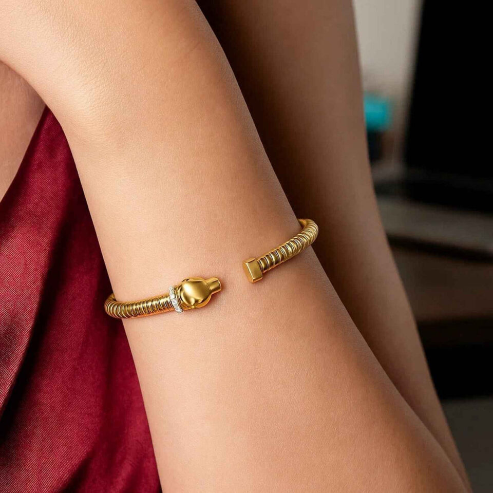 Lab-grown diamond cuff in solid 14K yellow gold, view 3