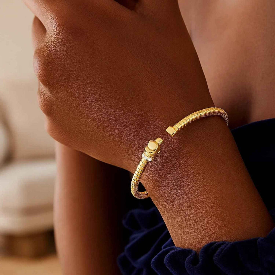 Lab-grown diamond cuff in solid 14K yellow gold, view 4