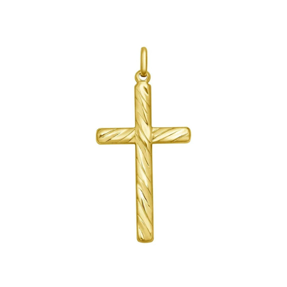 14K Yellow Gold Cross Pendant Swirl