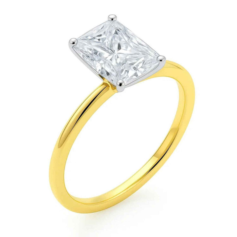 3 ct tw lab-grown diamond radiant solitaire ring in solid 10K yellow gold, engagement ring, view 3