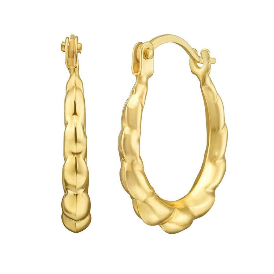 14K Yellow Gold Round Hoop Earrings Back