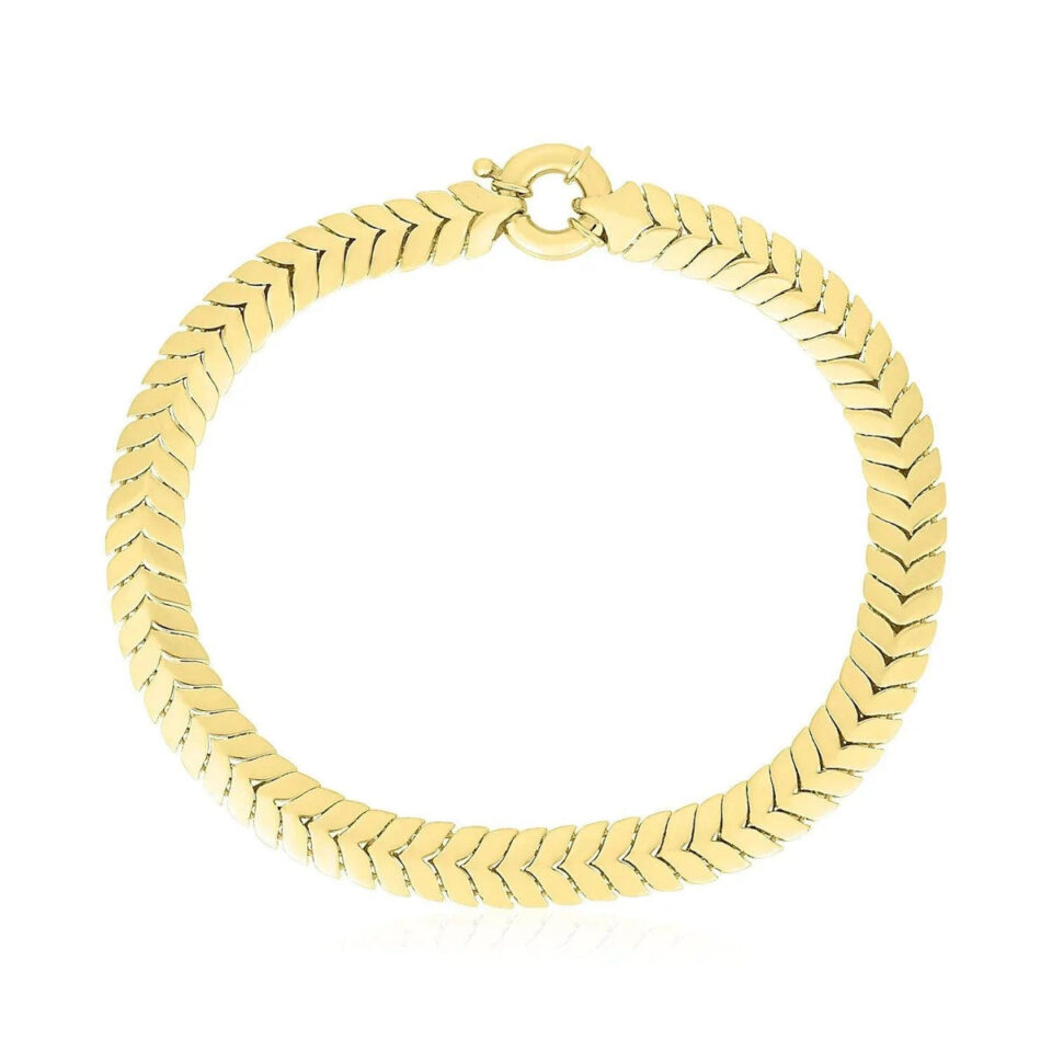 14K Yellow Gold Chevron Link Bracelet, 6 mm