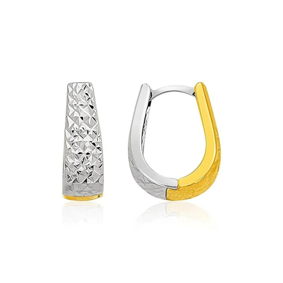 14K Two-Tone Gold Textured Oval Earrings