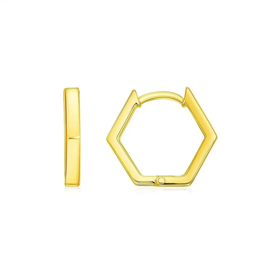 14K Yellow Gold Huggie Earrings Hexagon