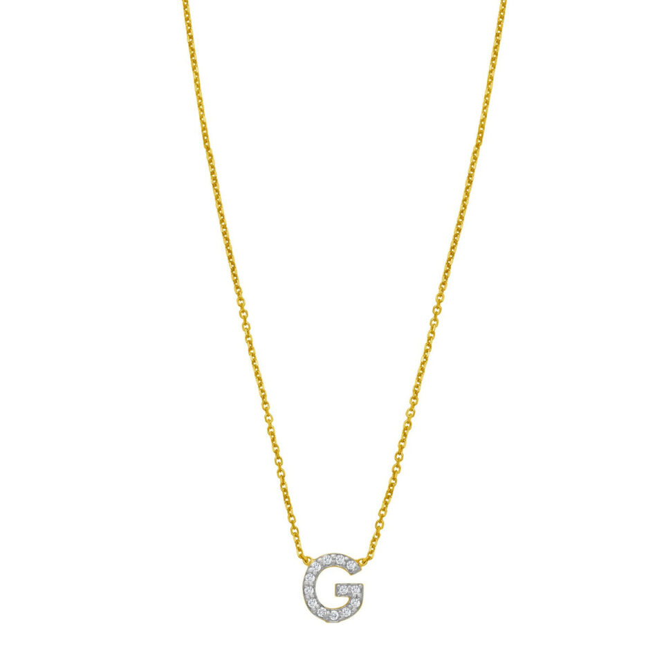 14K Yellow Gold Lab-Grown Diamond Mini G Initial Pendant Necklace
