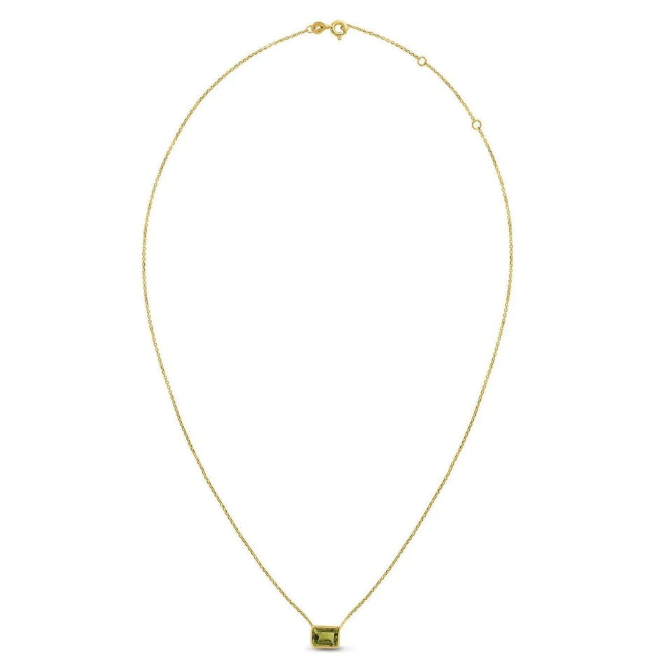 14K Yellow Gold Emerald Cut Necklace Peridot